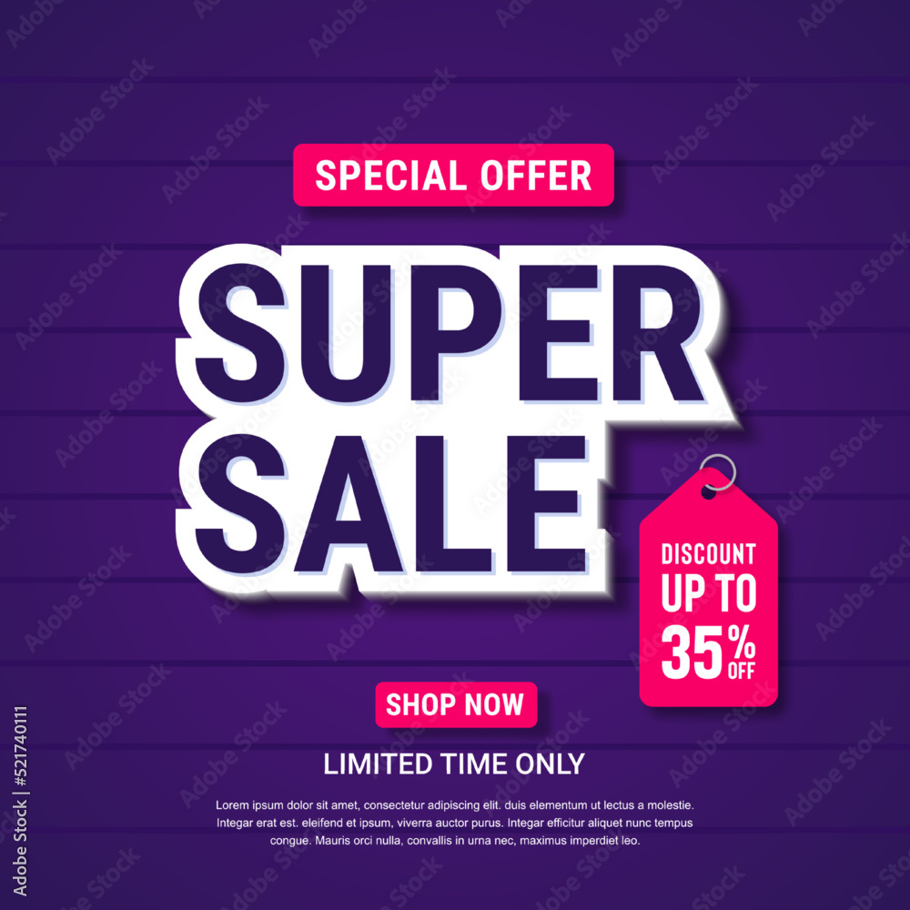 Super Sale banner template design. Abstract sale banner. promotion poster. special offer up to 35% off