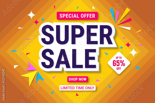 Super sale banner template design. Abstract sale banner. promotion poster. special offer up to 65% off