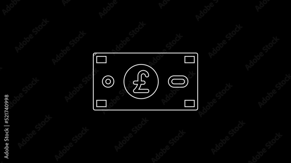 White line Pound sterling money icon isolated on black background. Pound GBP currency symbol. 4K Video motion graphic animation White line Pound sterling money icon isolated on black background. Pound GBP currency symbol. 4K Video motion graphic animation