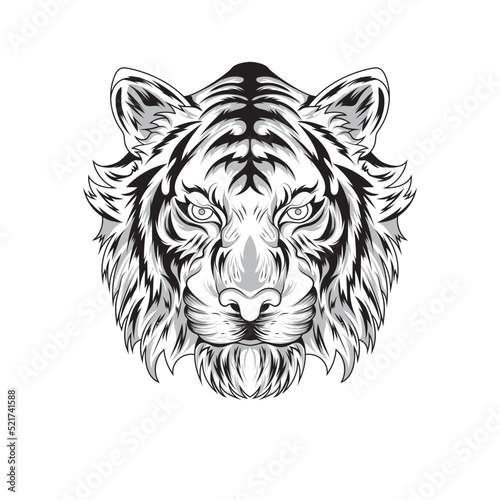 Coloring Book Animal Tiger Hand drawn Black and white Vector illustrations.  Print, logo, poster template, tattoo idea. Stock Vector | Adobe Stock