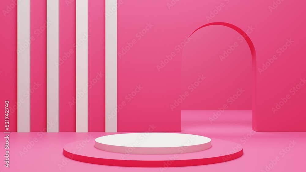Pink abstract podium or pedestal 3D Rendering, architectural scene for product display. Pink abstract podium or pedestal 3D Rendering, architectural scene for product display.