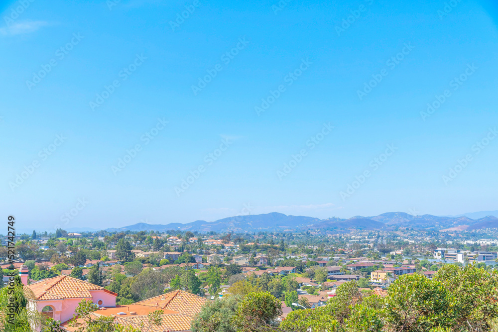 High angle view of San Marcos neighborhood near the mountain at San Diego, California