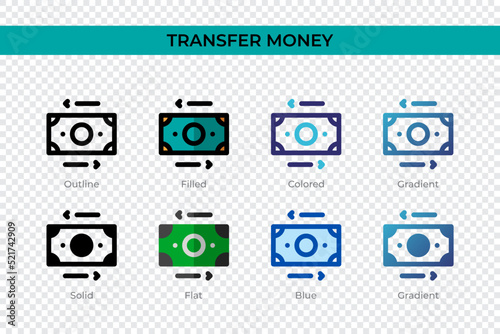 Transfer Money icon in different style. Transfer Money vector icons designed in outline, solid, colored, filled, gradient, and flat style. Symbol, logo illustration. Vector illustration