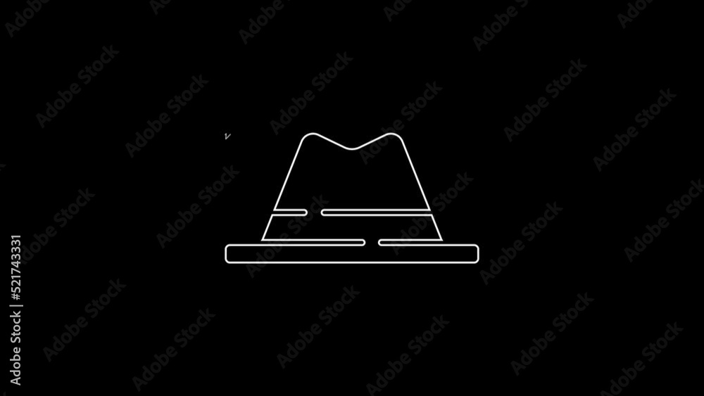 White line Man hat with ribbon icon isolated on black background. 4K Video motion graphic animation