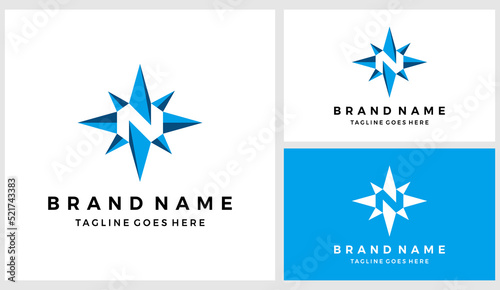 Flat north compass logo design vector template