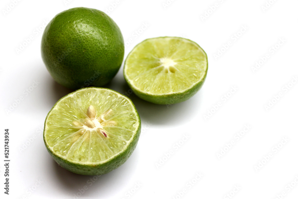 The fresh lime isolated on the white background