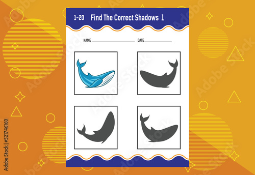 Find the correct shadow. Education developing worksheet. Matching game for kids.