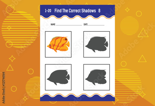 Find the correct shadow. Education developing worksheet. Matching game for kids.