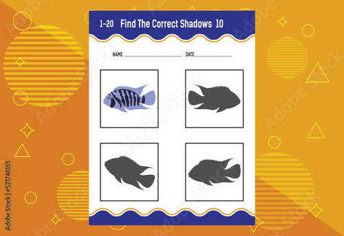 Find the correct shadow. Education developing worksheet. Matching game for kids.