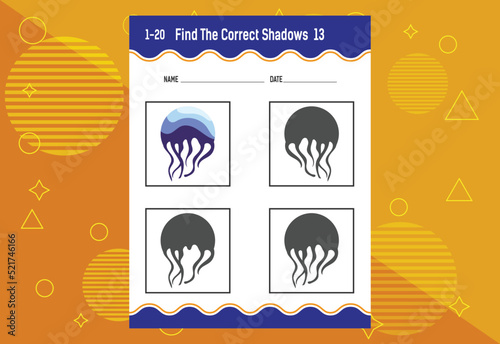 Find the correct shadow. Education developing worksheet. Matching game for kids.