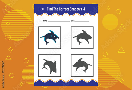 Find the correct shadow. Education developing worksheet. Matching game for kids.