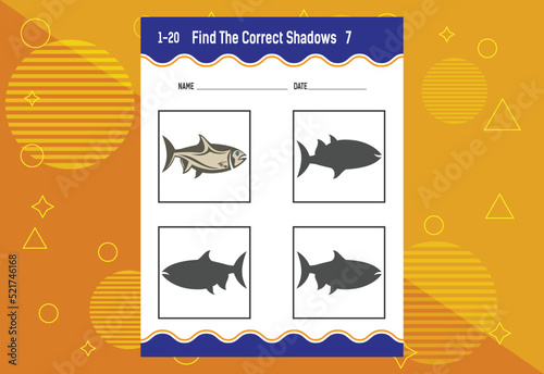 Find the correct shadow. Education developing worksheet. Matching game for kids.