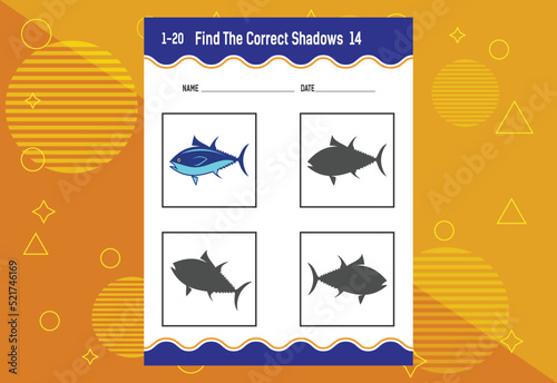 Find the correct shadow. Education developing worksheet. Matching game for kids.
