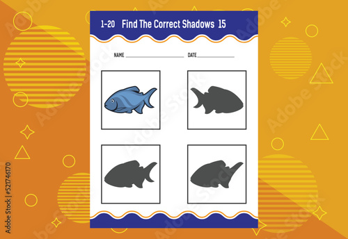 Find the correct shadow. Education developing worksheet. Matching game for kids.