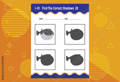 Find the correct shadow. Education developing worksheet. Matching game for kids.