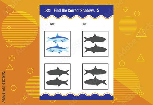 Find the correct shadow. Education developing worksheet. Matching game for kids.