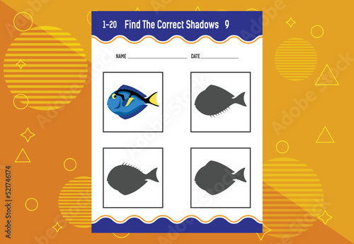 Find the correct shadow. Education developing worksheet. Matching game for kids.