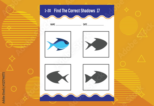 Find the correct shadow. Education developing worksheet. Matching game for kids.