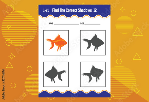 Find the correct shadow. Education developing worksheet. Matching game for kids.