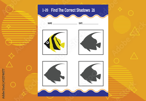 Find the correct shadow. Education developing worksheet. Matching game for kids.