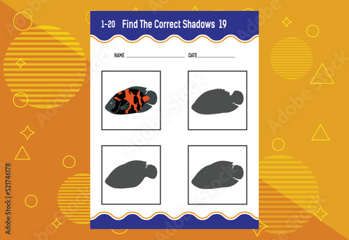 Find the correct shadow. Education developing worksheet. Matching game for kids.