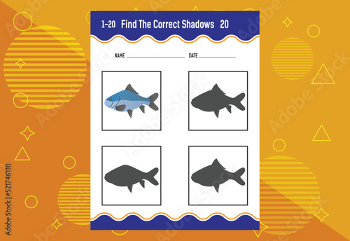 Find the correct shadow. Education developing worksheet. Matching game for kids.