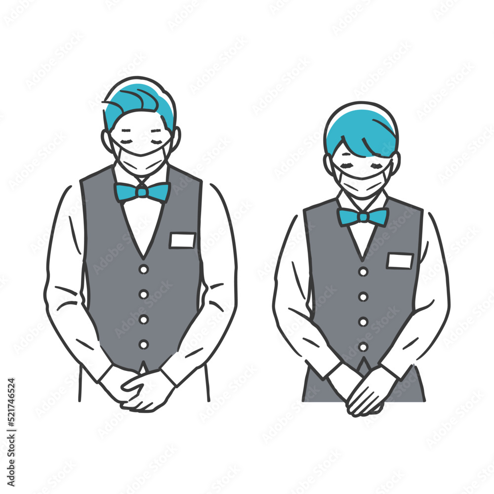 お辞儀をするレストランスタッフ（マスク姿）