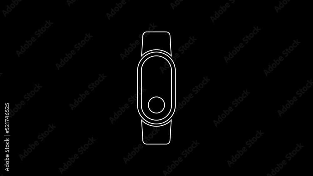 White line Smartwatch icon isolated on black background. 4K Video motion graphic animation White line Smartwatch icon isolated on black background. 4K Video motion graphic animation
