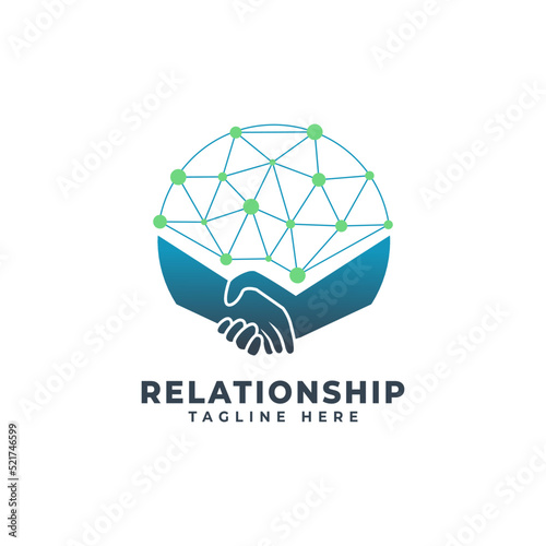 Handshake Logo Design and Cooperation Network Dots Icon Illustration or Work Partners Are Suitable for Business Symbols