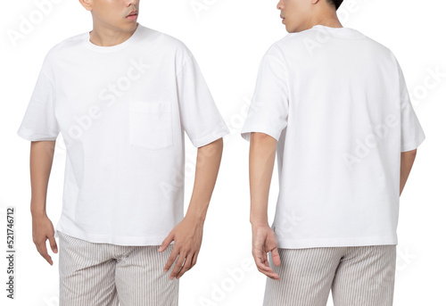 Young man in oversize T shirt mockup isolated on white background with clipping path.
