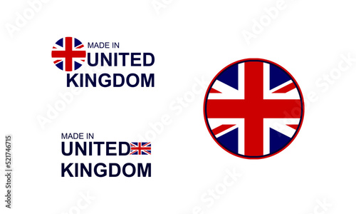 Made in United Kingdom, UK circle flag symbol design, vector illustration. Quality mark vector icon. Perfect for logo design, tags, badges, stickers, emblem, product packaging, etc.