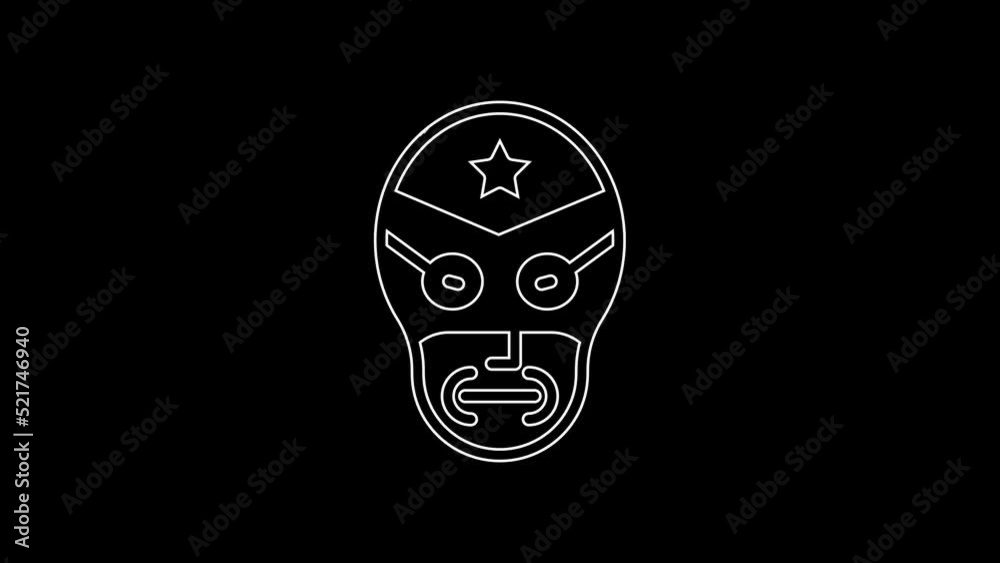 White line Mexican wrestler icon isolated on black background. 4K Video motion graphic animation