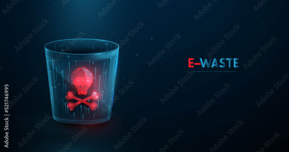 Electronic waste bin with Skull and Bones. Ecology concept. Vector illustration