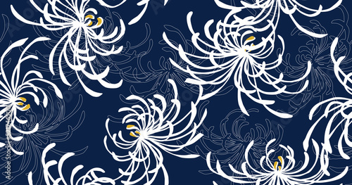 古典柄　和風の花柄　菊柄のパターン　着物柄　シームレス　Japanese-style background