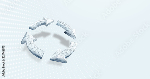 White circle arrows. Life cycle. Recycle icon. Low poly model design. Vector illustration