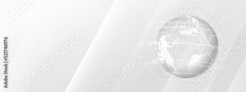 3D earth globe. Global network connection. Abstract white geometric background. Vector illustration