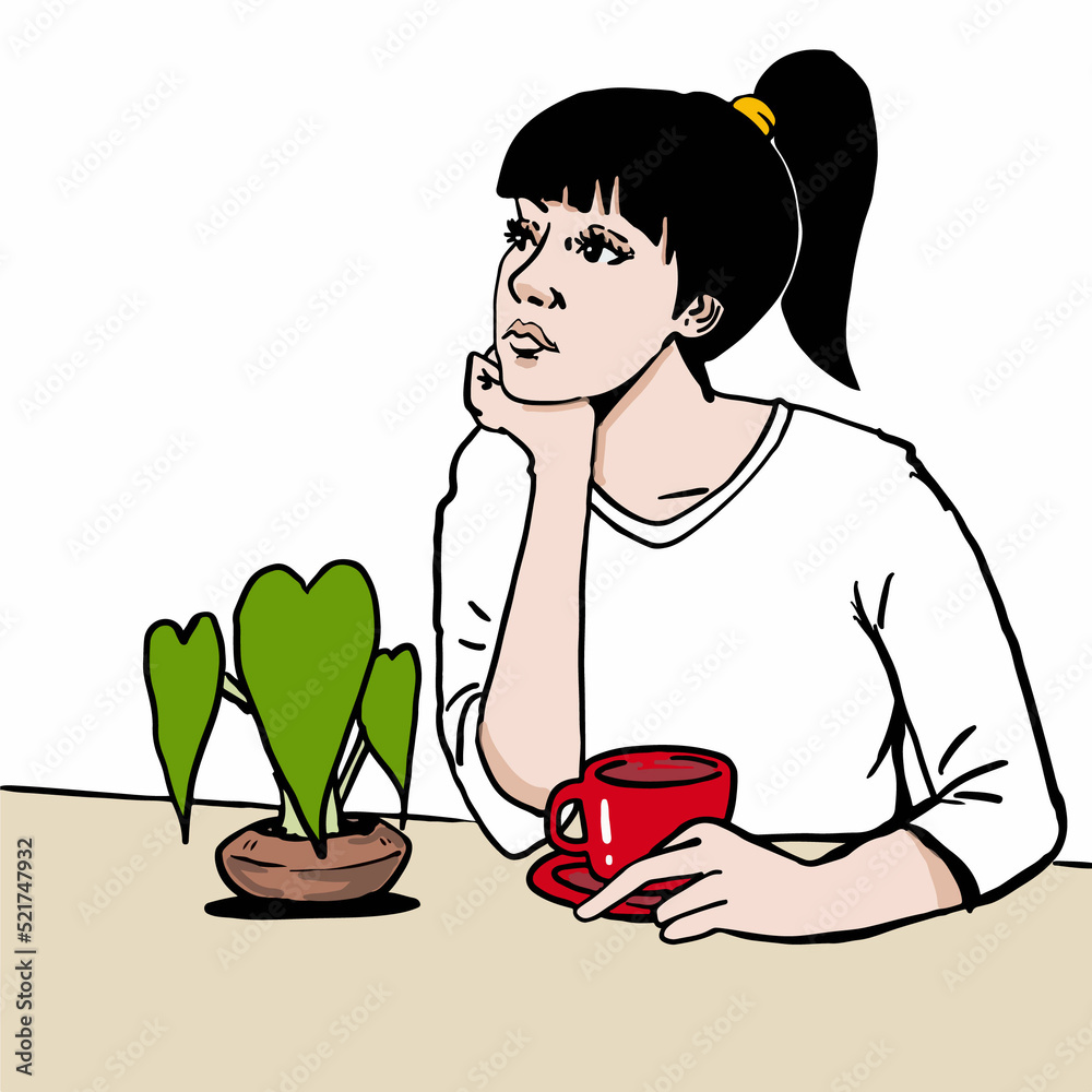 cartoon woman drinking coffee and arocacia Her Selena Blue cartoon woman drinking coffee and arocacia Her Selena Blue