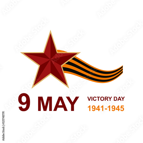 Flat russian victory day illustration. 9 th may holiday poster. Anniversary of Victory in Great Patriotic War. Vector illustration with the inscription Victory day 9 may