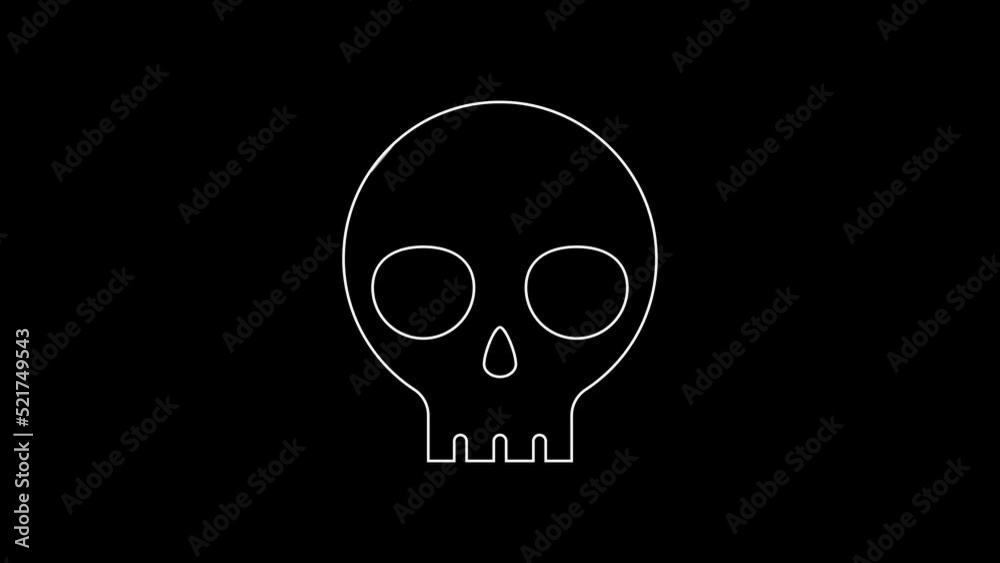 White line Human skull icon isolated on black background. 4K Video motion graphic animation White line Human skull icon isolated on black background. 4K Video motion graphic animation