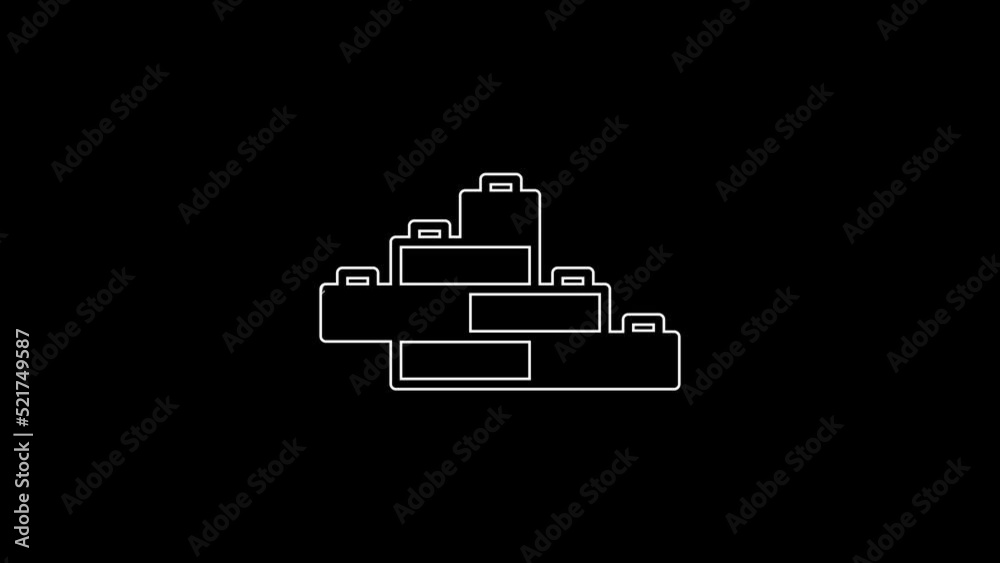 White line Toy building block bricks for children icon isolated on black background. 4K Video motion graphic animation White line Toy building block bricks for children icon isolated on black background. 4K Video motion graphic animation