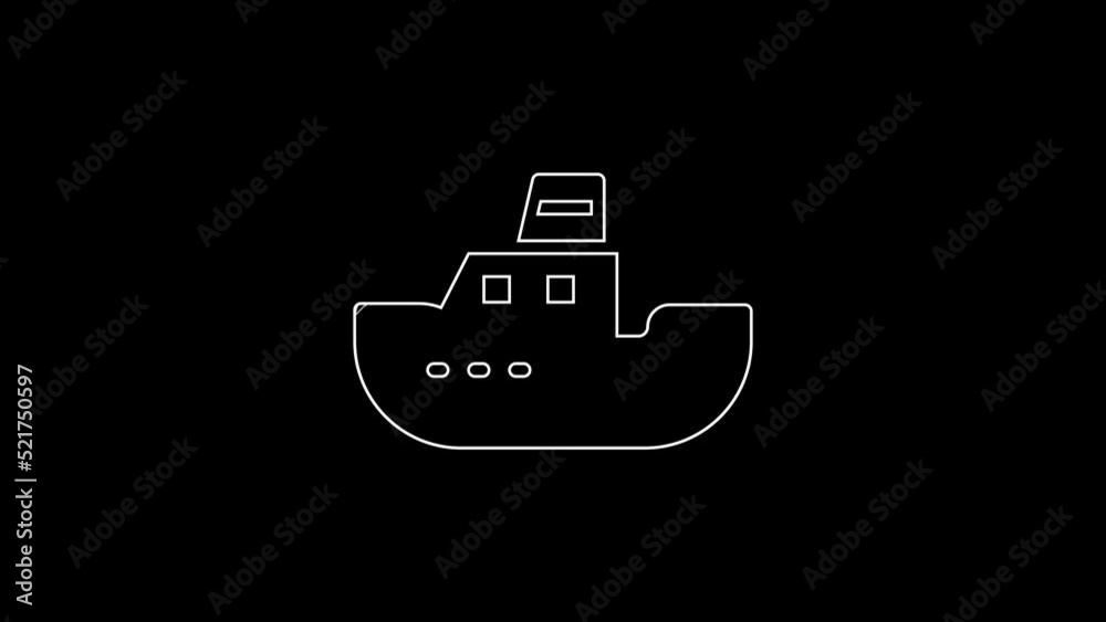 White line Toy boat icon isolated on black background. 4K Video motion graphic animation White line Toy boat icon isolated on black background. 4K Video motion graphic animation