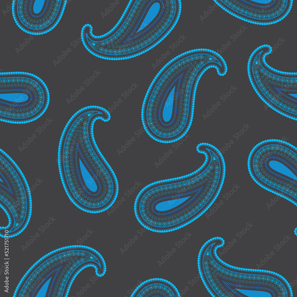 Blue on gray Paisley seamless pattern background vector illustration Blue on gray Paisley seamless pattern background vector illustration