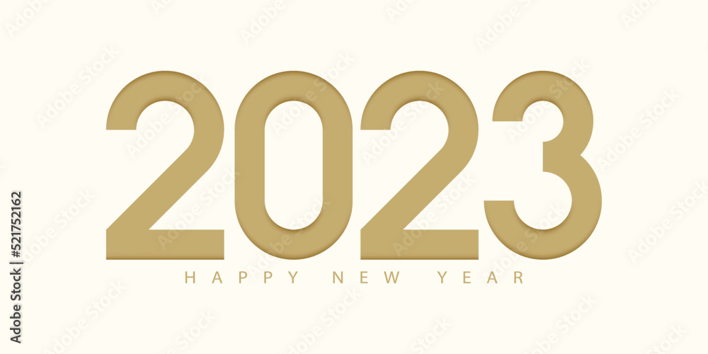 2023 Happy New Year. 2023 modern text vector luxury design gold color. 2023 Happy New Year. 2023 modern text vector luxury design gold color.