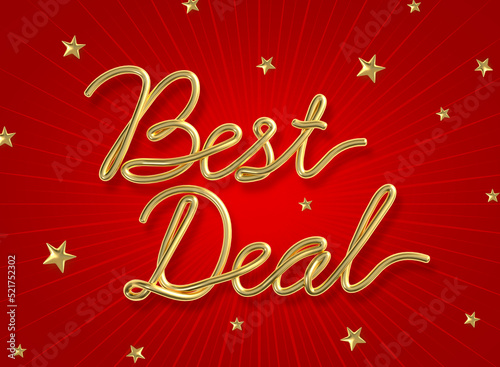 Best deal word made from realistic gold with star on red background. 3d illustration.