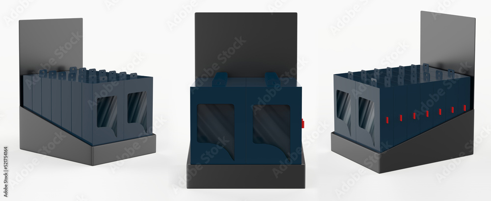 POS POI Cardboard Display with Box For Advertising Fliers, Leaflets, Products. 3d Illustration Isolated On White Background. Mock Up Template Ready For Your Design. POS POI Cardboard Display with Box For Advertising Fliers, Leaflets, Products. 3d Illustration Isolated On White Background. Mock Up Template Ready For Your Design.