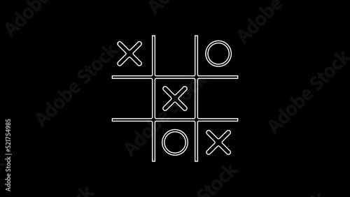 White line Tic tac toe game icon isolated on black background. 4K Video motion graphic animation