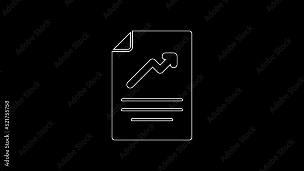 White line Document with graph chart icon isolated on black background. Report text file icon. Accounting sign. Audit, analysis, planning. 4K Video motion graphic animation White line Document with graph chart icon isolated on black background. Report text file icon. Accounting sign. Audit, analysis, planning. 4K Video motion graphic animation
