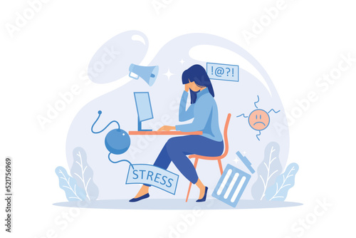 Vector illustration for stress at work, workaholic, busy office employee concept