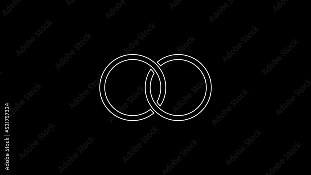 White line Wedding rings icon isolated on black background. Bride and groom jewelry sign. Marriage symbol. Diamond ring. 4K Video motion graphic animation White line Wedding rings icon isolated on black background. Bride and groom jewelry sign. Marriage symbol. Diamond ring. 4K Video motion graphic animation
