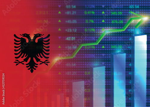 Economic growth concept in Albania.Albania's stock market.Albanian flag with charts,growth arrow